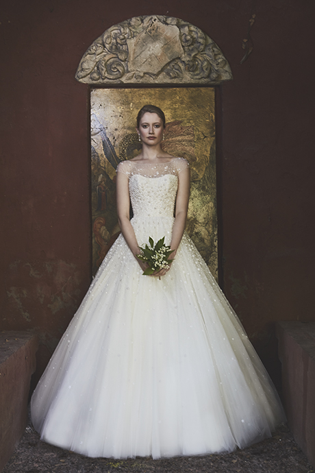 Phillipa-Lepley-Couture-Wedding-Dress-London-UK-Designer-Bespoke-Couture-Flourette-Forget-me-Knot-Tulle-Embroidered-Sparkle-Flowers-Full-Skirt-Long-Train-Cap-Sleeve-Corset-1454 460 x 490