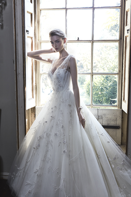 Phillipa-Lepley-Couture-Wedding-Dress-London-UK-Designer-Bespoke-Couture-Frothy-Flowers-Bespoke-Floral-Embroidered-Tulle-Wedding-Dress-With-Corset-Long-Train-Tulle-V-Straps_905 460 x 490