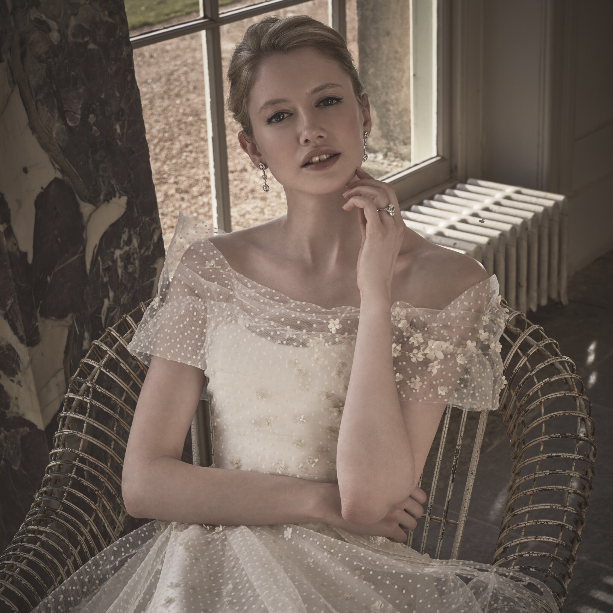 Phillipa-Lepley-Couture-Wedding-Dress-Diana-Dotty-Falling-Flowers-Floral-Dots-Off-the-Shoulder-Neckline