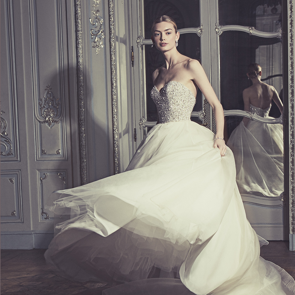 Phillipa-Lepley-Couture-Wedding-Dress-London-UK-Designer-Bespoke-Selina-Sparkle-Organza-Full-Skirt-Strapless-Beaded-Bodice-Wedding-Gown-Long-Train-Corset-Square-Moving