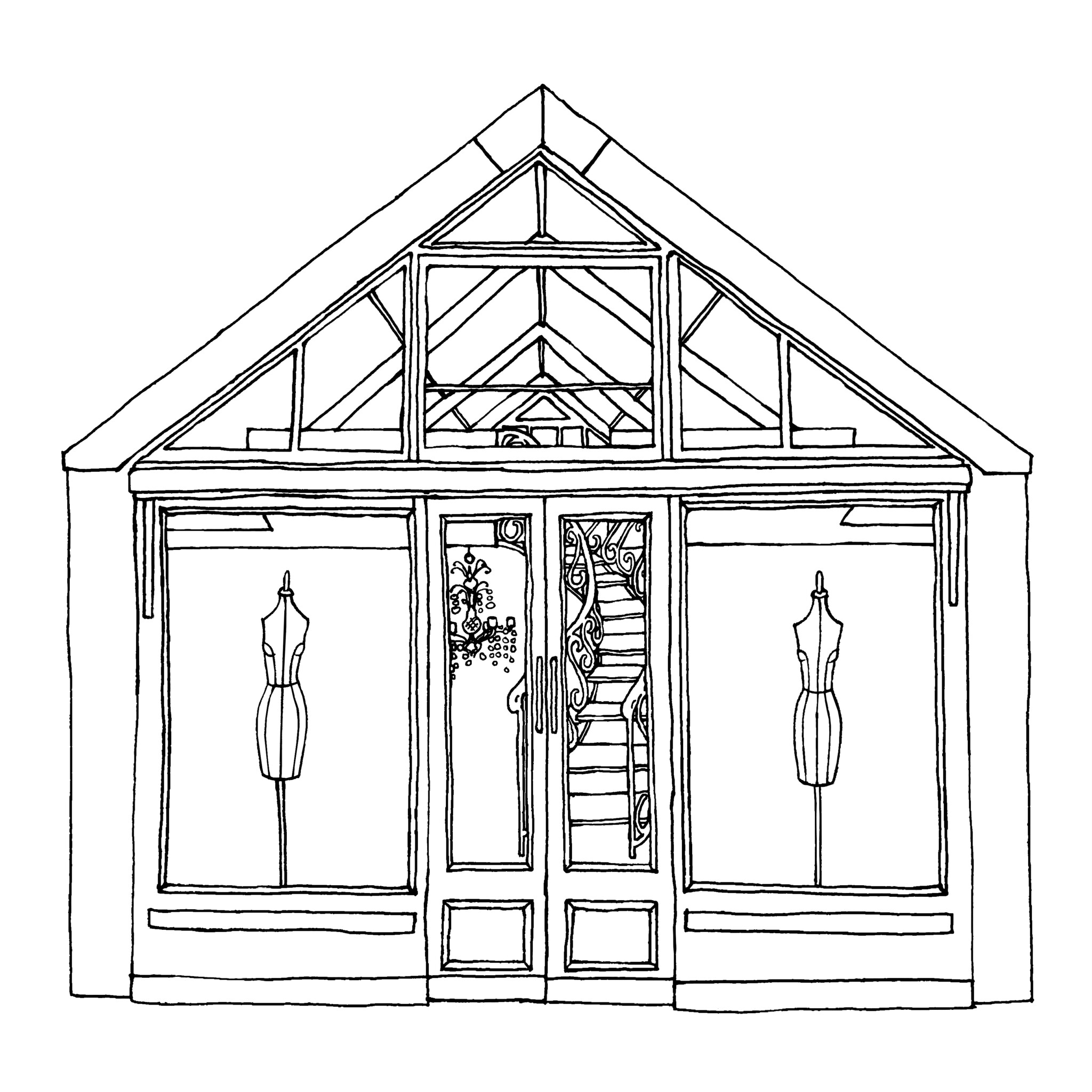 The Conservatory Black Line Drawing