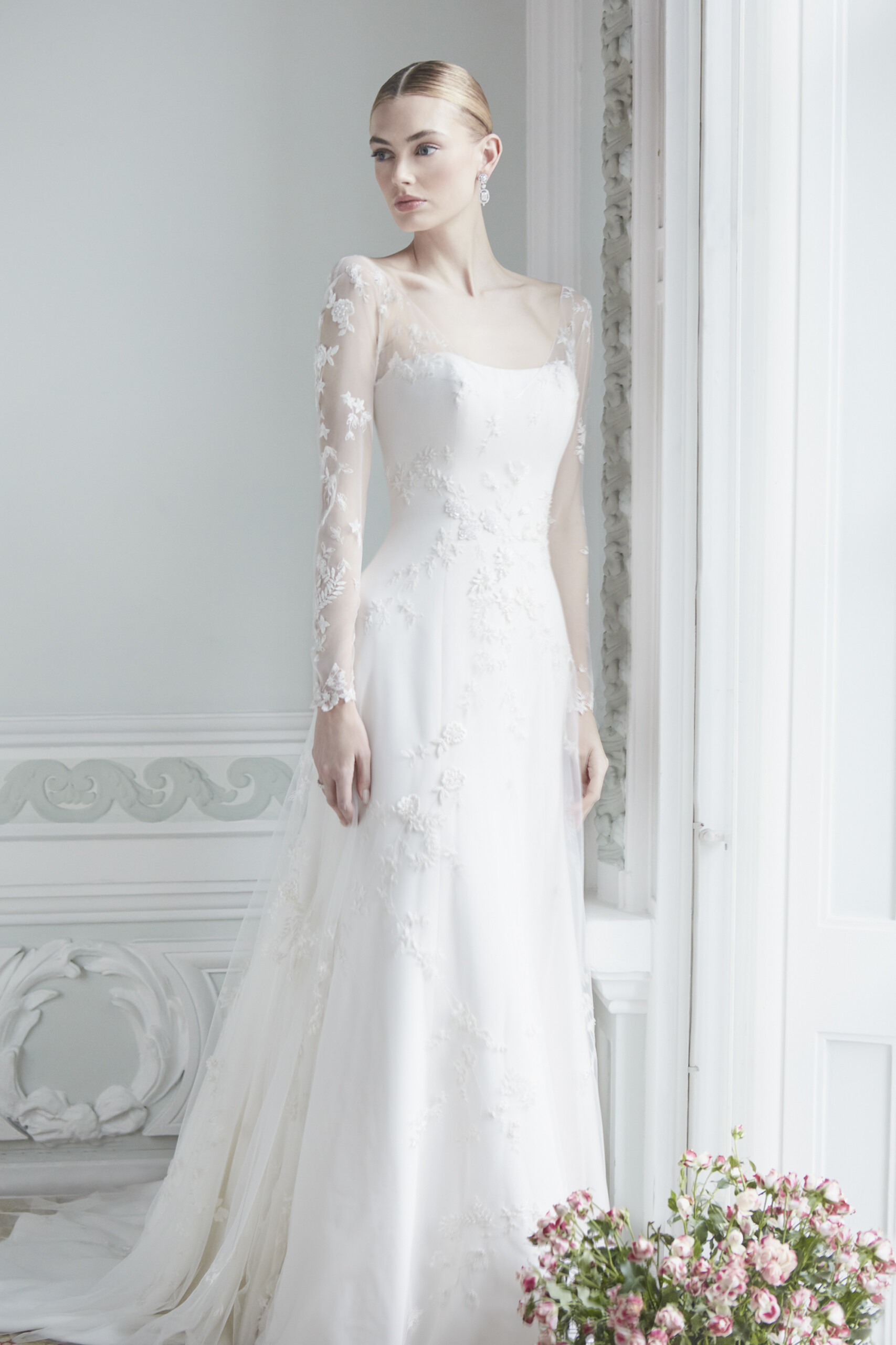 Phillipa-Lepley-Couture-Wedding-Dress-Nude-Tallulah-Crepe-With-Thomasina-Woodland-Jasmine-Overlay