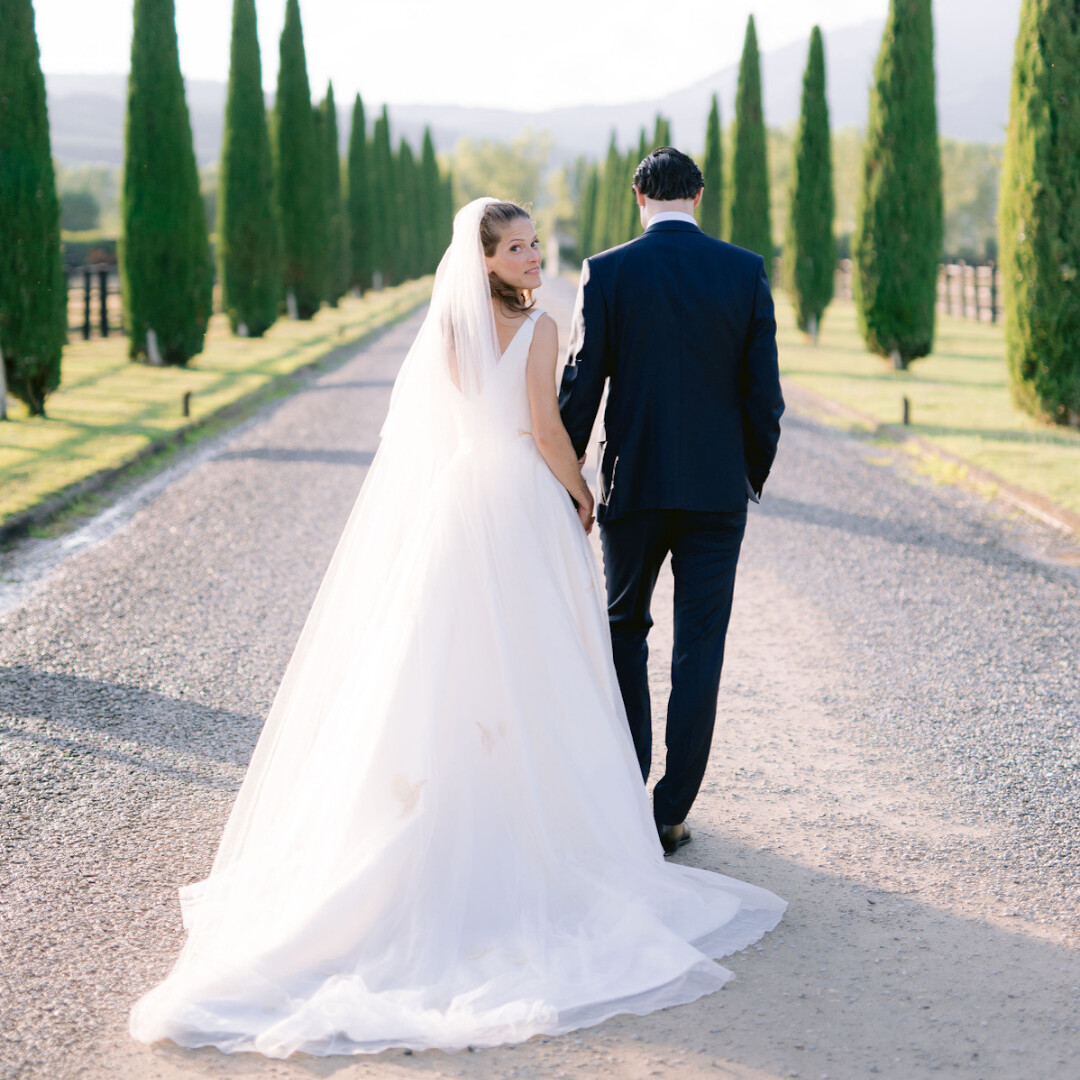 Phillipa Lepley Couture Real Bride Alexandra Embroidered Hummingbird Silk Organza Wedding Dress Plain Tulle Veil
