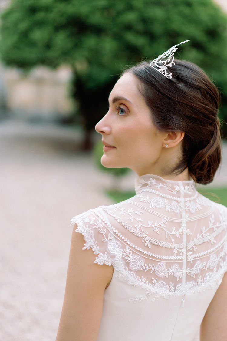 A High Neck Embroidered Wedding Dress