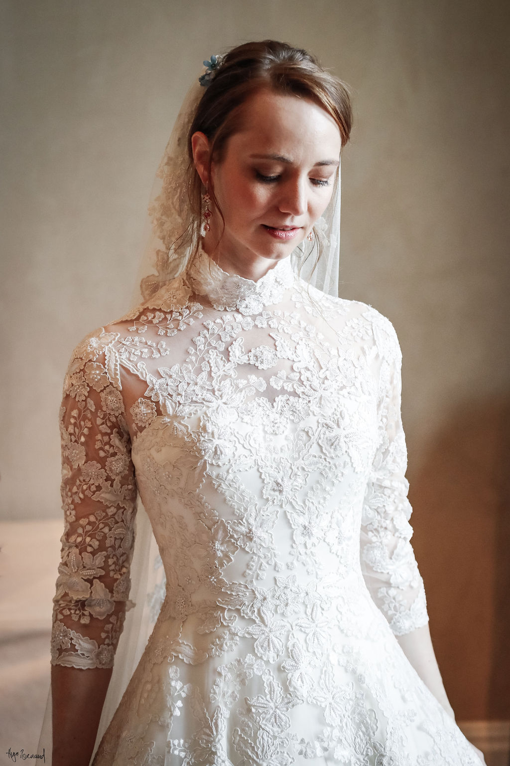 Ethereal Illusion High-neck Lace & Chiffon Wedding Dress - Lunss