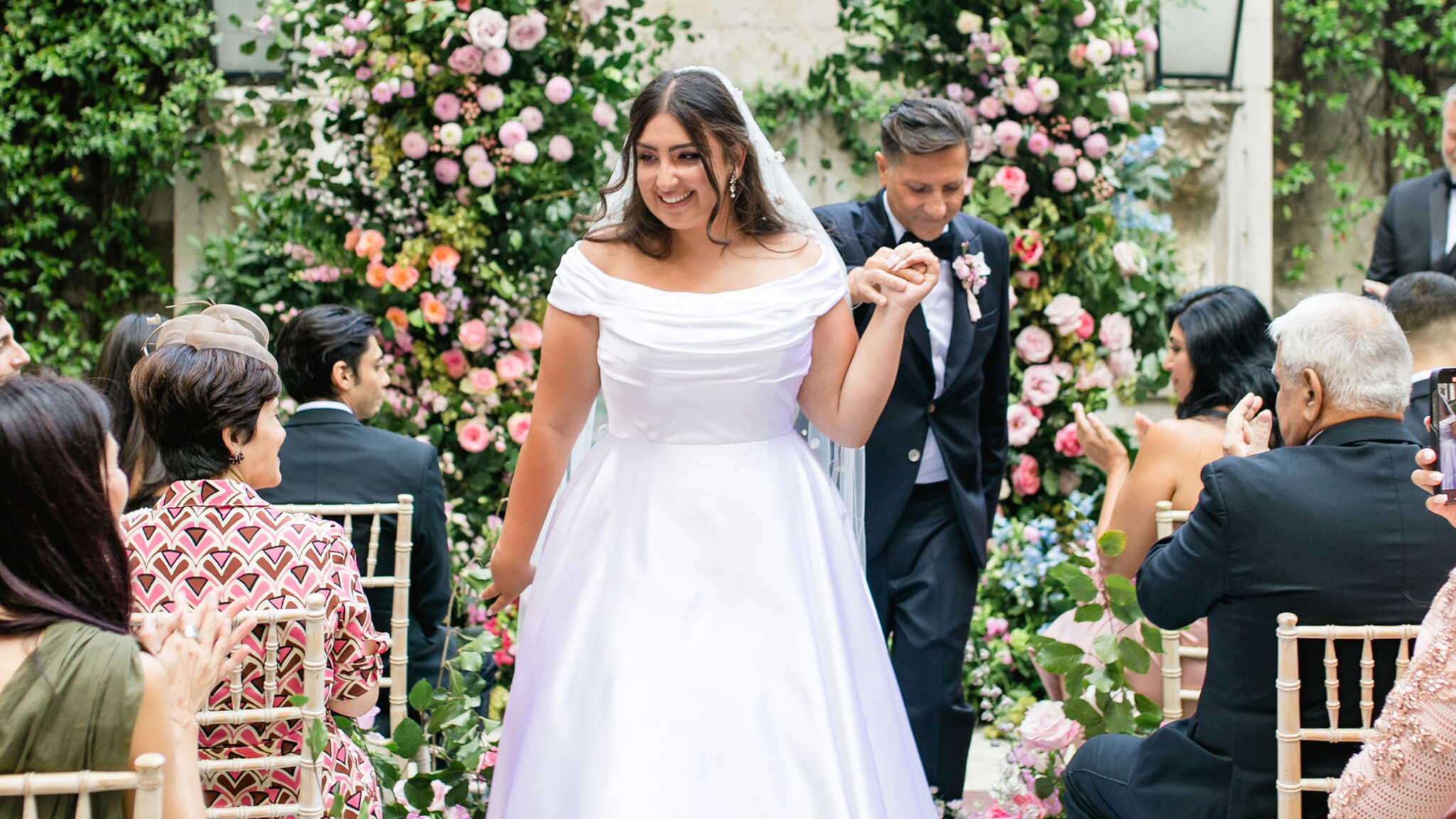 Phillipa Lepley Bride Arevik White Duchess Satin Dahlia Garden Veil
