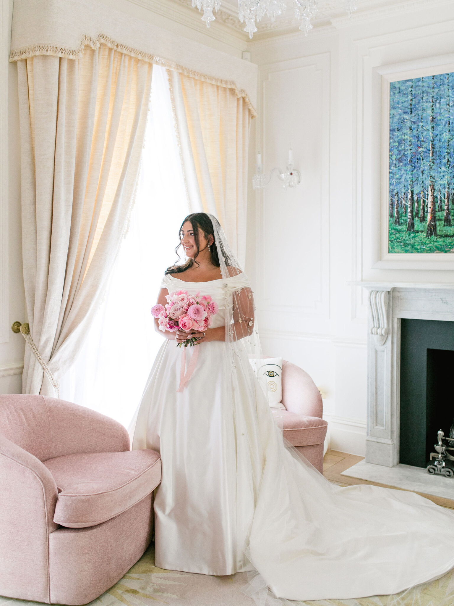 Phillipa Lepley Bride Arevik White Duchess Satin Dahlia Garden Veil
