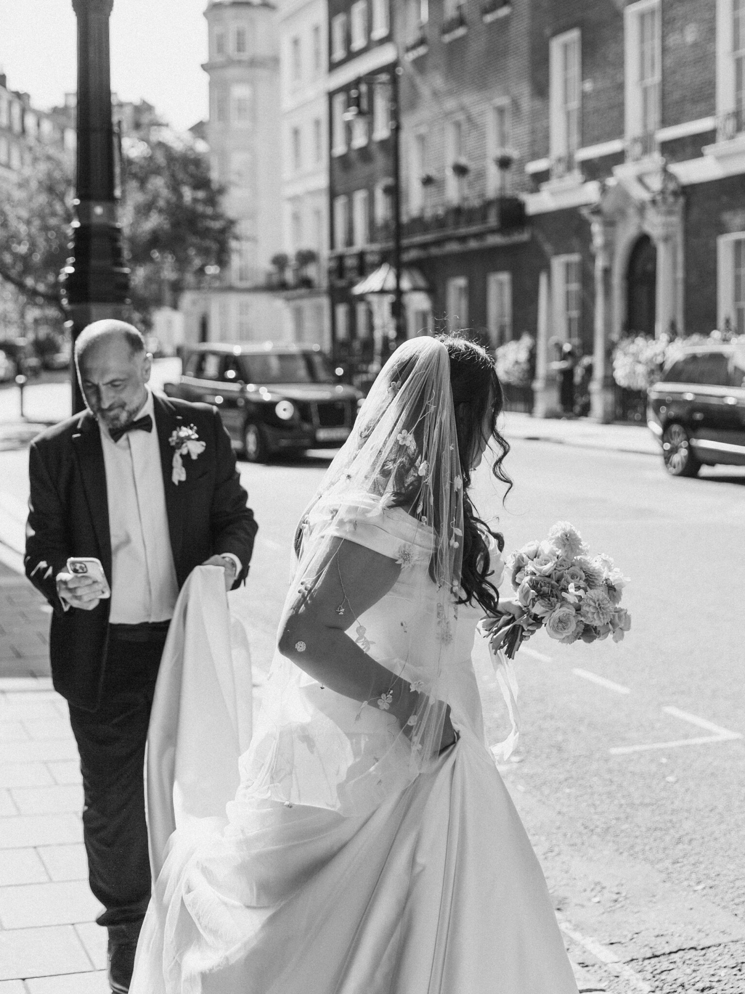 Phillipa Lepley Bride Arevik White Duchess Satin Dahlia Garden Veil