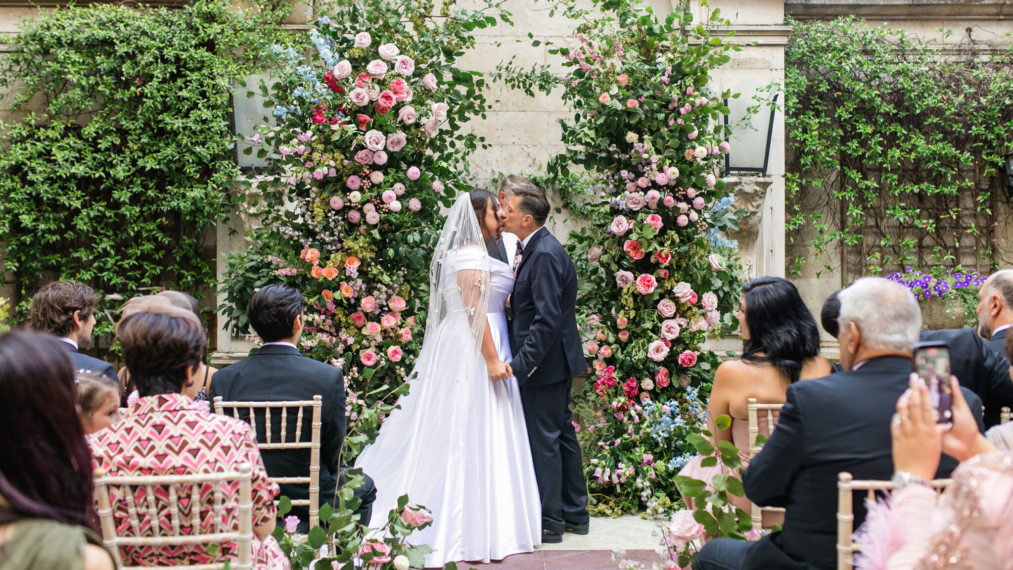 Phillipa Lepley Bride Arevik White Duchess Satin Dahlia Garden Veil