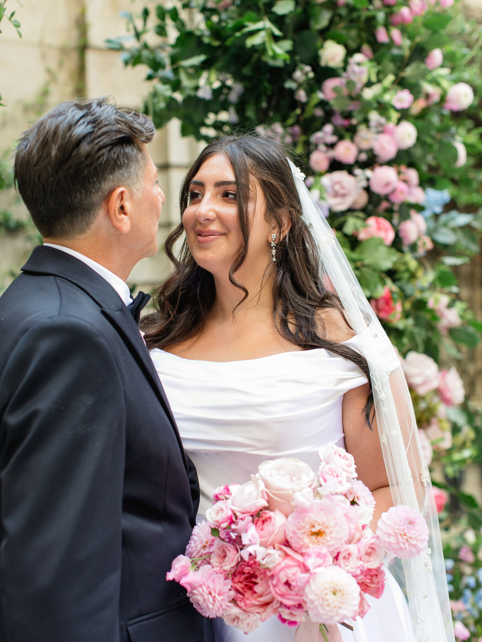 Phillipa Lepley Bride Arevik White Duchess Satin Dahlia Garden Veil