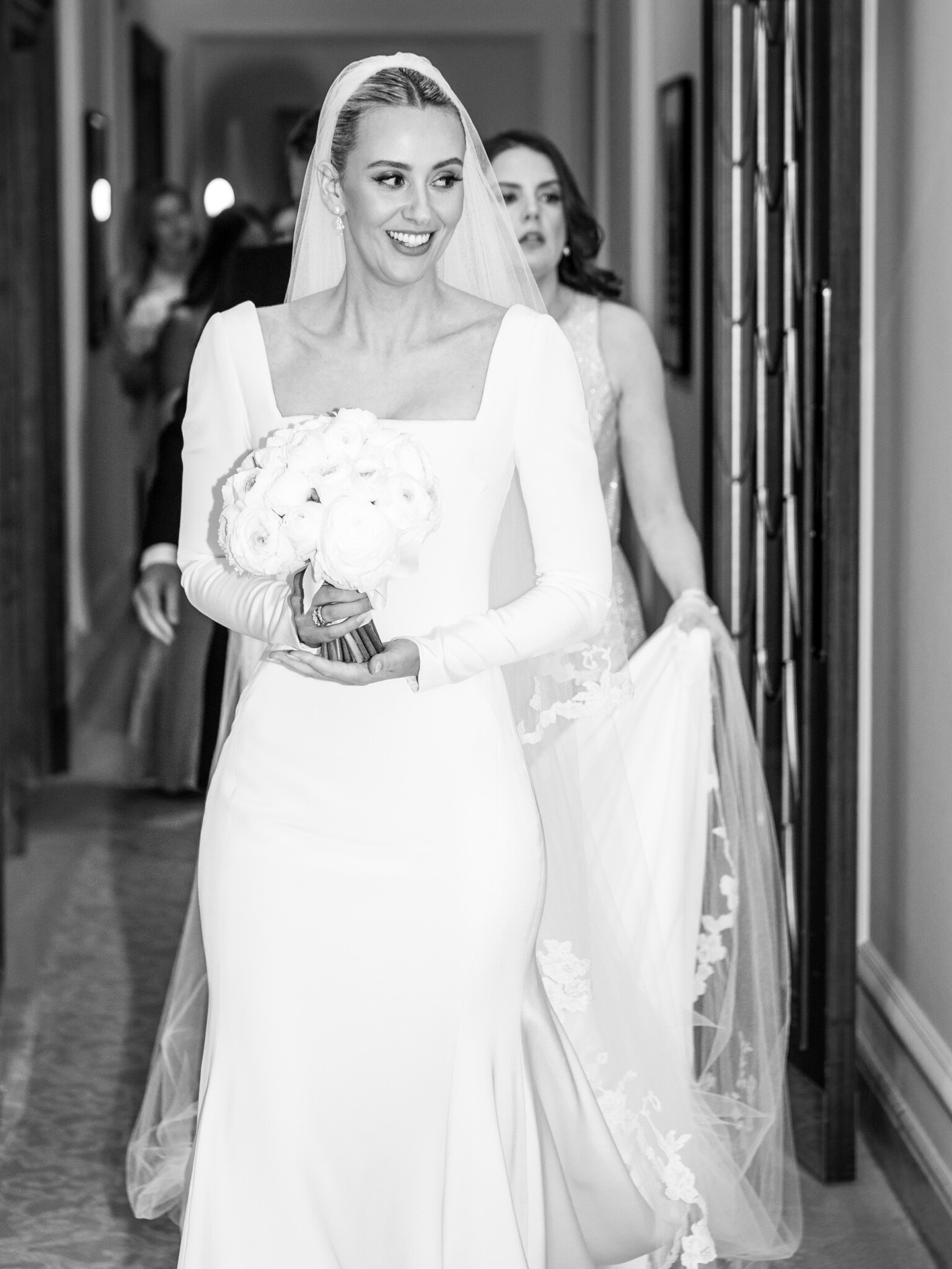 Phillipa Lepley Bride Sophia Silk Crepe Square Neckline Scroll Lace Veil