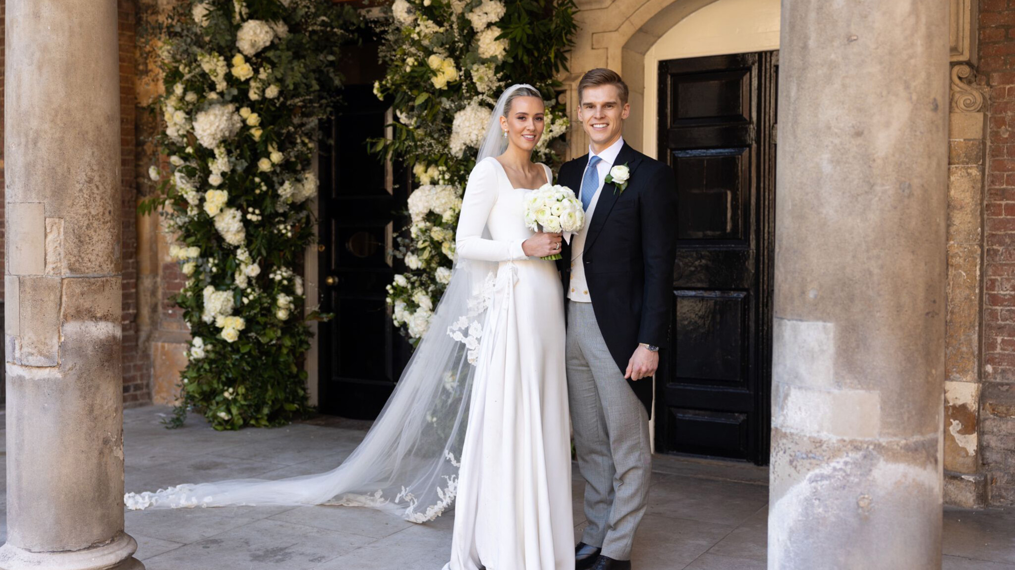 Phillipa Lepley Bride Sophia Silk Crepe Square Neckline Scroll Lace Veil