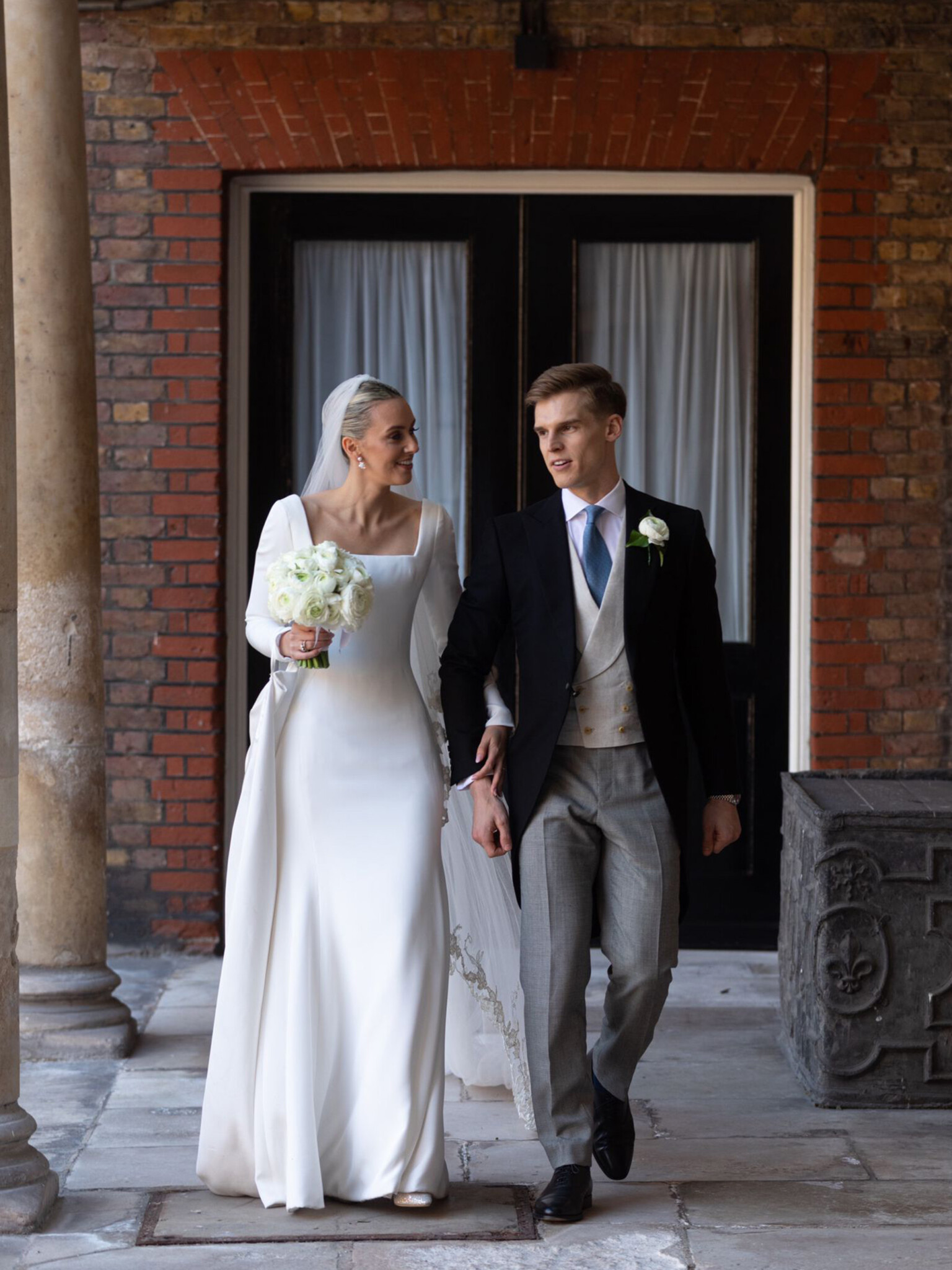 Phillipa Lepley Bride Sophia Silk Crepe Square Neckline Scroll Lace Veil
