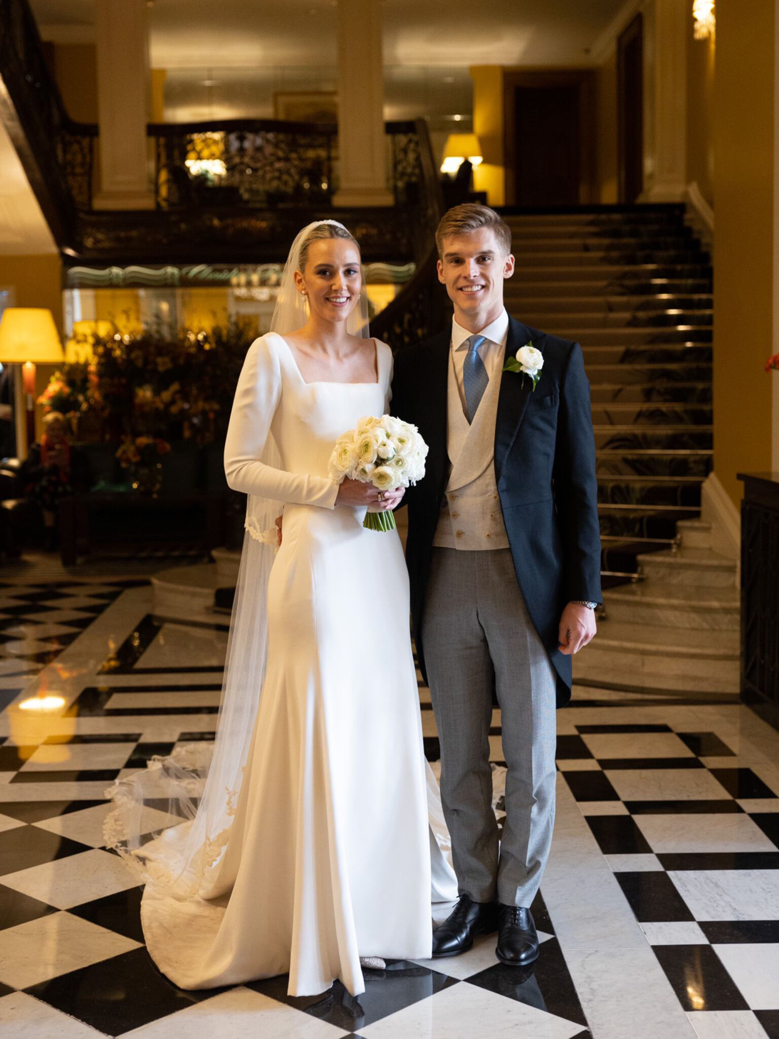 Phillipa Lepley Bride Sophia Silk Crepe Square Neckline Scroll Lace Veil