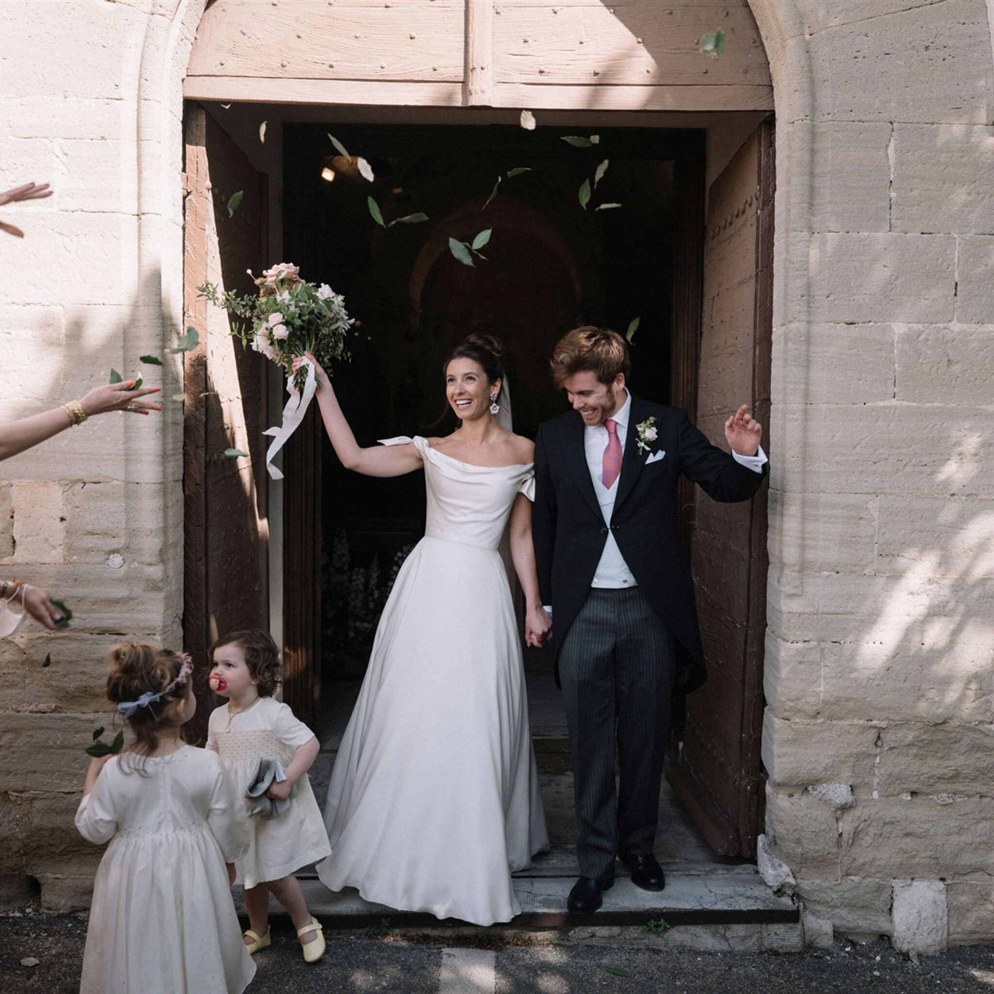 Phillipa Lepley Bride Constance Destination Wedding France Off The Shoulder Satin Couture Wedding Dress