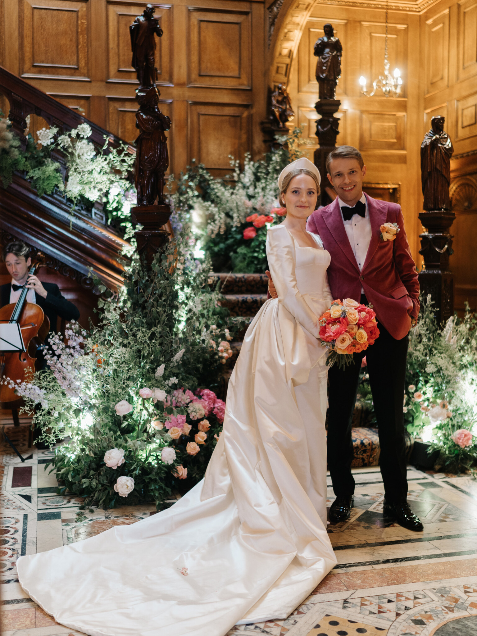 Phillipa Lepley Bride Maria Duchess Satin Square Neckline Wedding Dress Buttercup Lace Veil