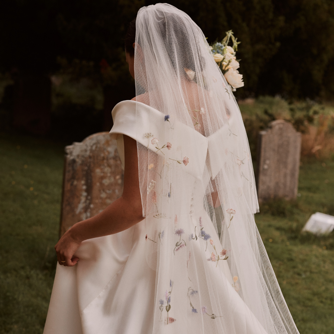 Phillipa_Lepley_Bride_Harriet_Duchess_Satin_Off_The_Shoulder_Wedding_Dress_Colourful_Hand_Embroidered_Wildflower_Meadow_Veil