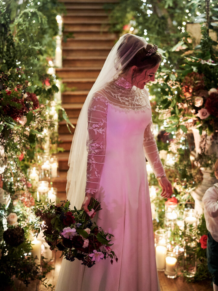 Phillipa Lepley Bride Clementine Christmas Wedding High Neck Embroidered Long Sleeve Dress