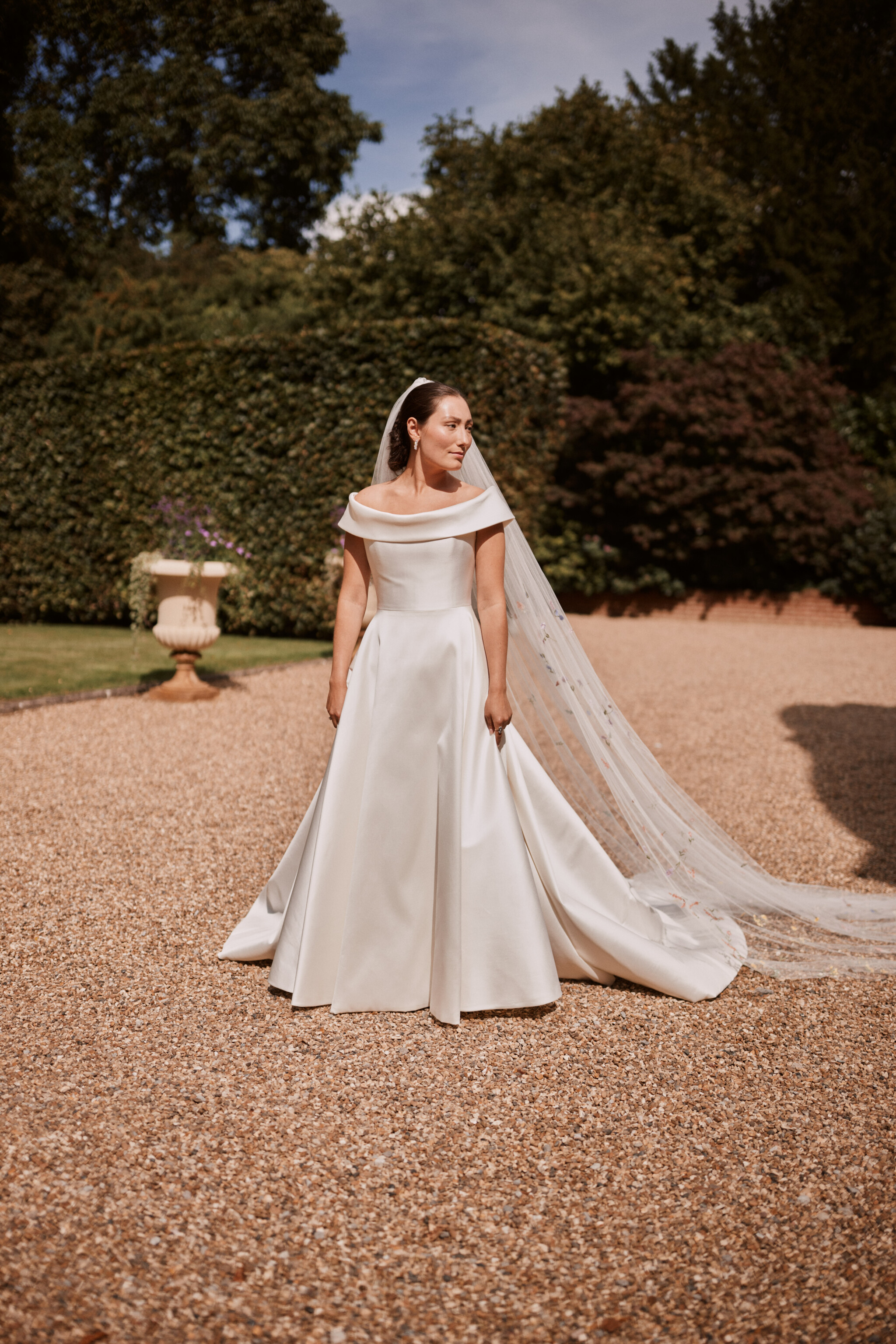 Phillipa_Lepley_Bride_Harriet_Duchess_Satin_Off_The_Shoulder_Wedding_Dress_Colourful_Hand_Embroidered_Wildflower_Meadow_Veil