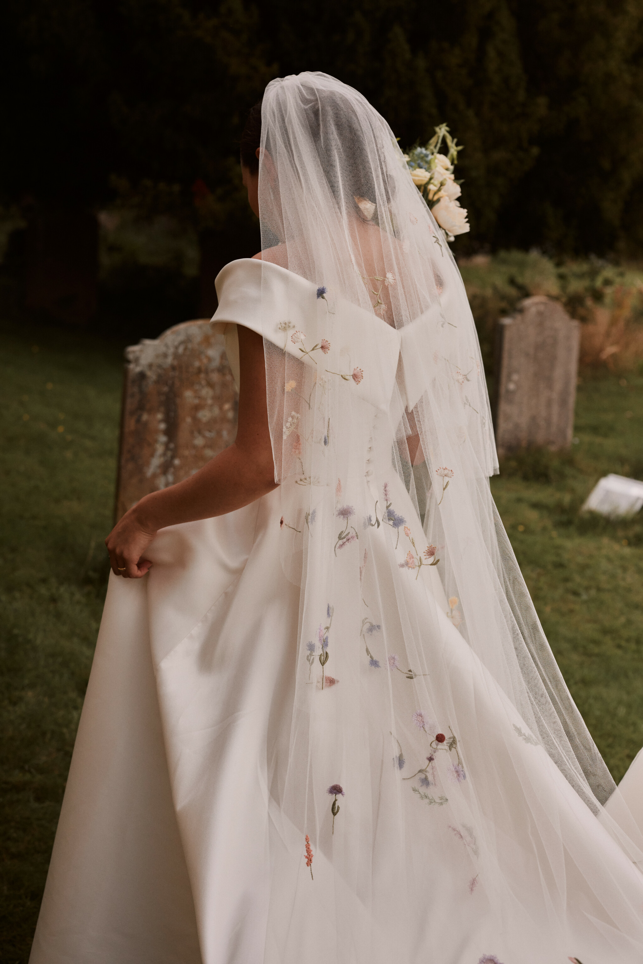 Phillipa_Lepley_Bride_Harriet_Duchess_Satin_Off_The_Shoulder_Wedding_Dress_Colourful_Hand_Embroidered_Wildflower_Meadow_Veil