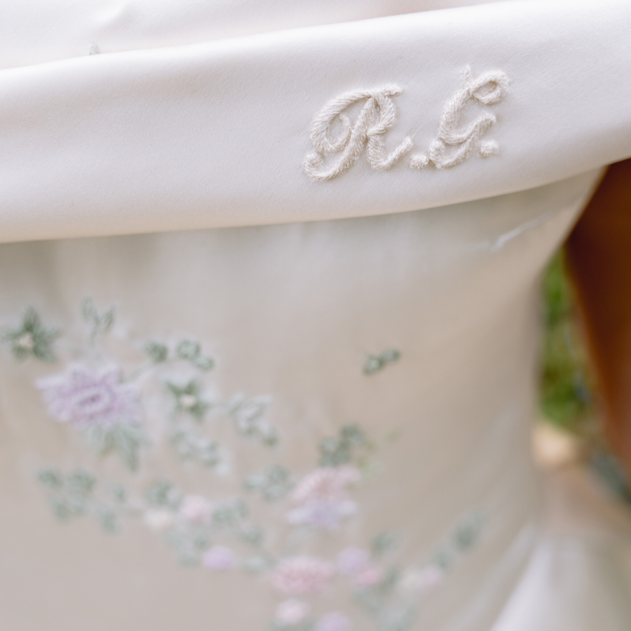 Phillipa Lepley Bride Katie Couture Off The Shoulder Duchess Satin Column Dress Bespoke Floral Embroidery Lake Como Wedding