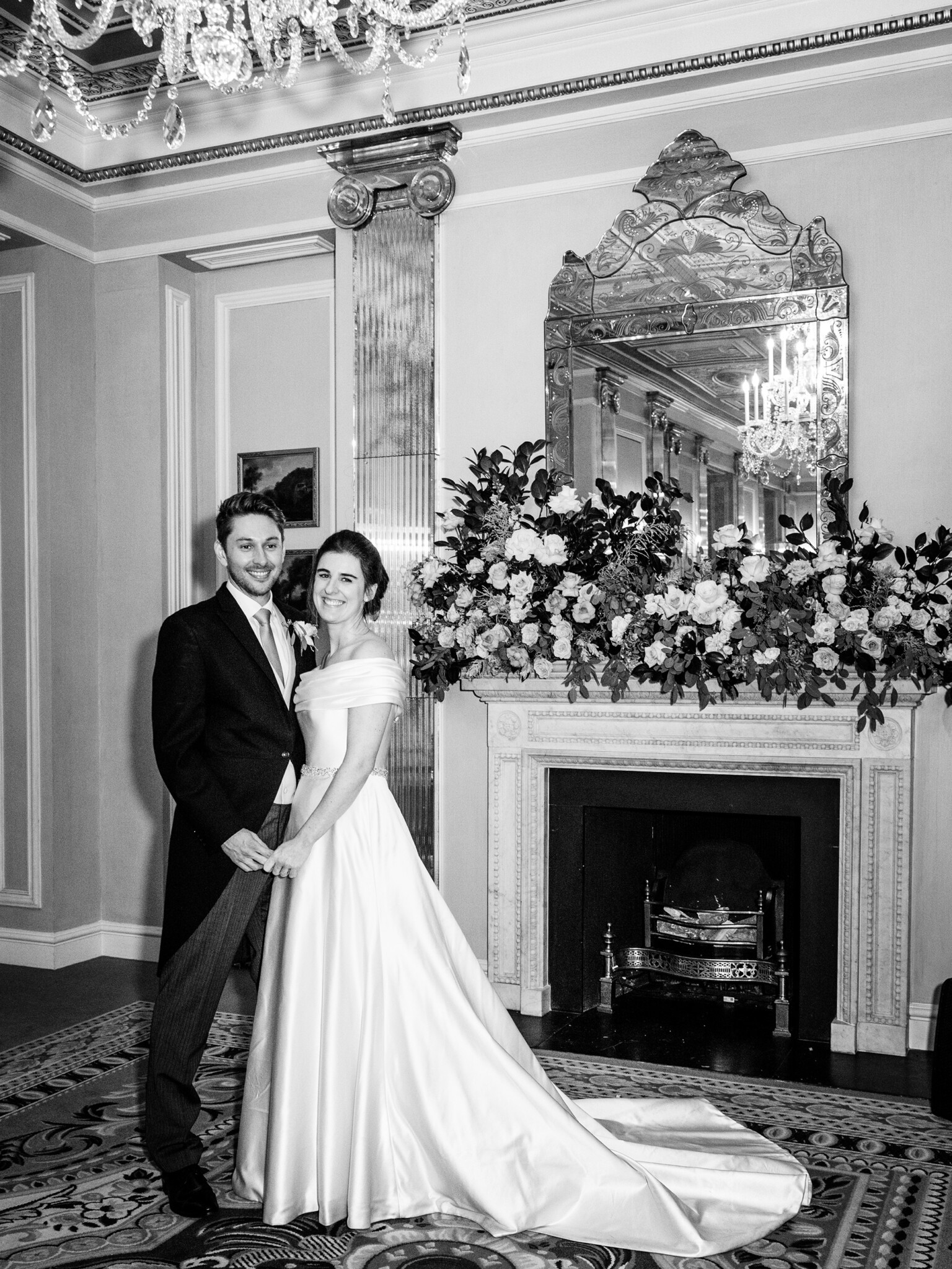 Phillipa Lepley Bride Georgina Corseted Duchess Satin Draped Collar Wedding Gown