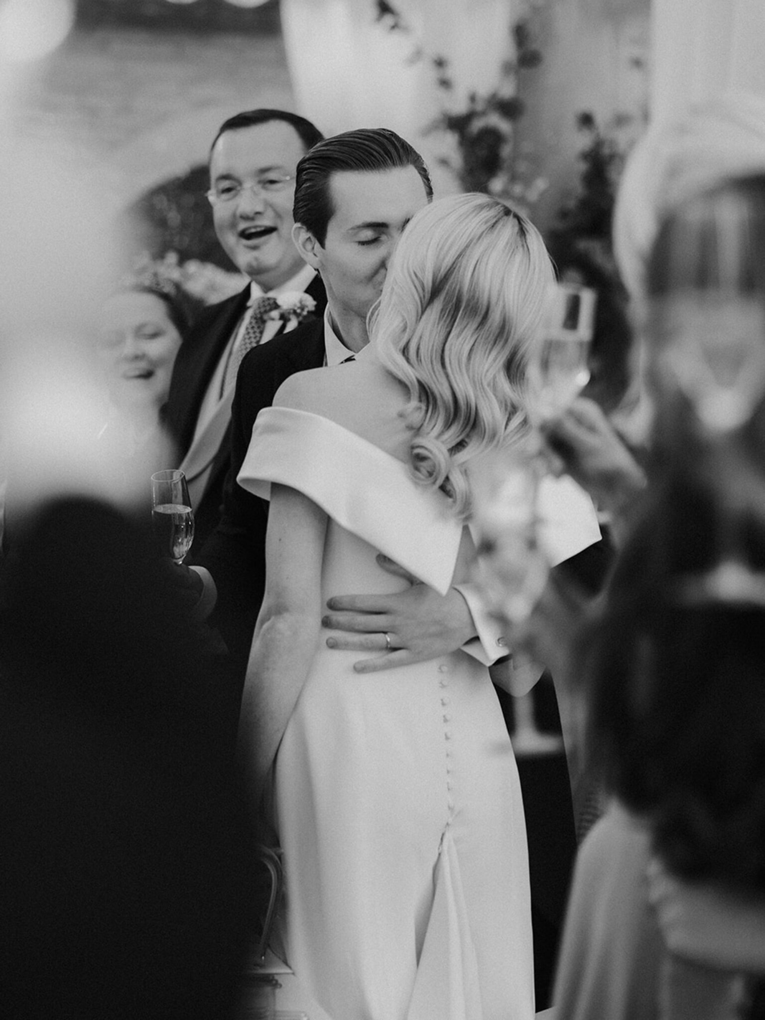 Phillipa Lepley bride Pollyanna Modern Slim Crepe Couture Wedding Dress With Satin Collar Hand Embroidered Veil