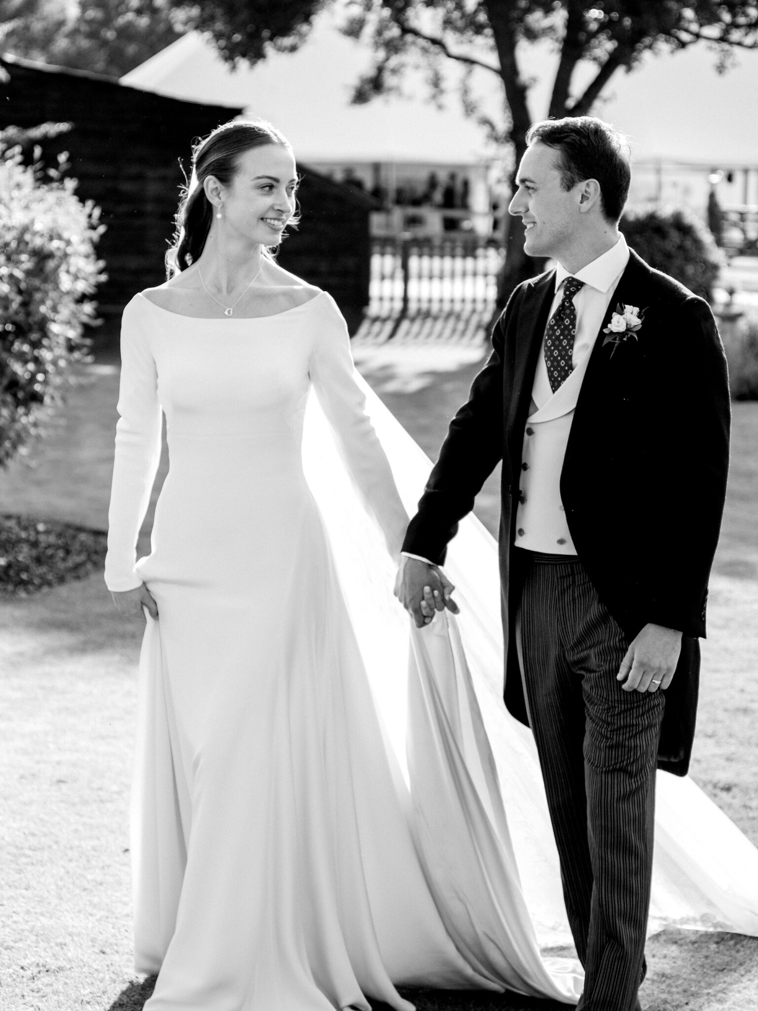 Phillipa Lepley bride Emily Couture Silk Crepe Wedding Dress Long Sleeve Bateau Neckline