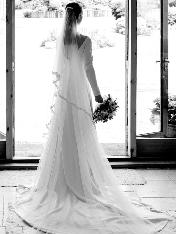 Phillipa Lepley bride Emily Couture Silk Crepe Wedding Dress Long Sleeve Bateau Neckline