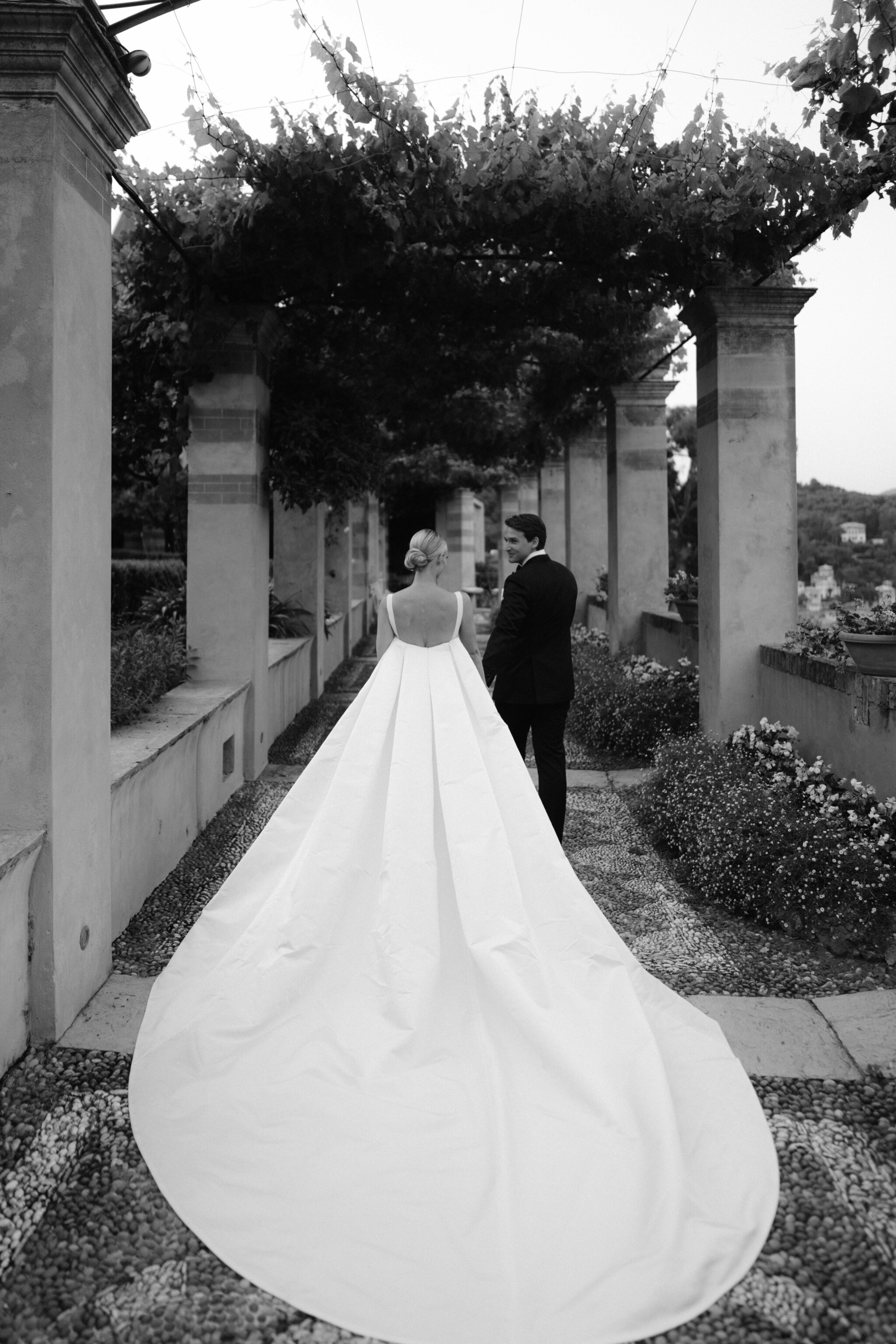 Vogue_Wedding_Phillipa_Lepley_Bespoke_Wedding_Dress_Ivory_Silk_Crepe_Fitted_Gown_With_Detachable_Cape_Portofino_Wedding