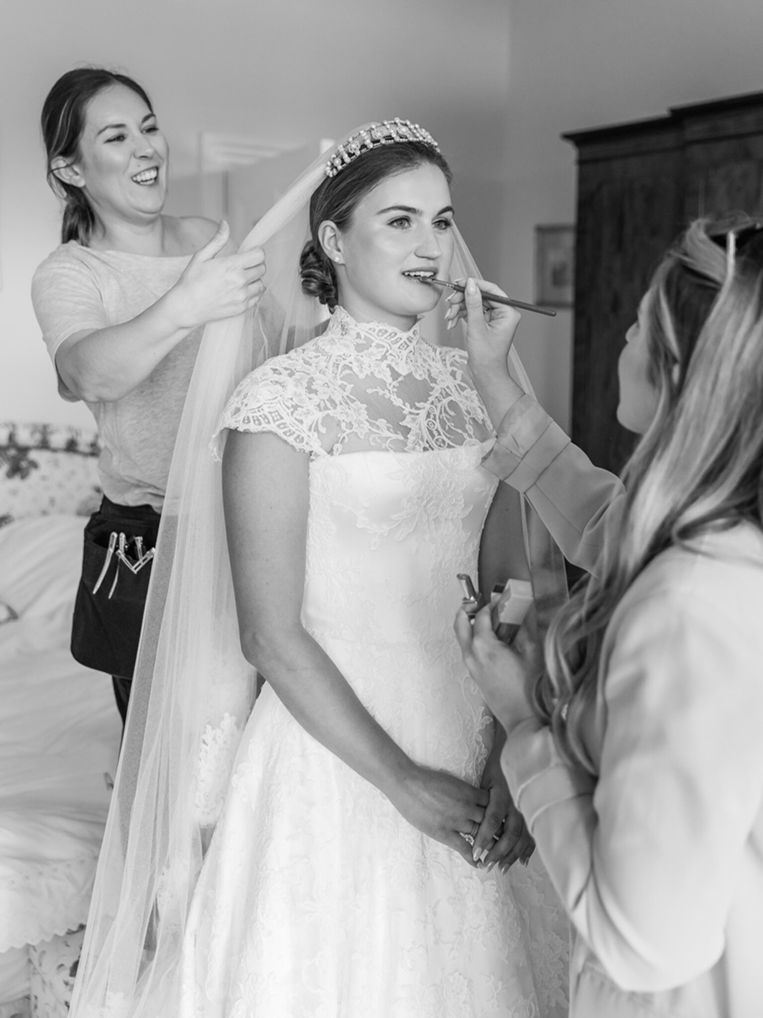 Phillipa Lepley bride Amelia Corseted Couture Scroll Lace Wedding Dress With High Neck Lace Border Veil