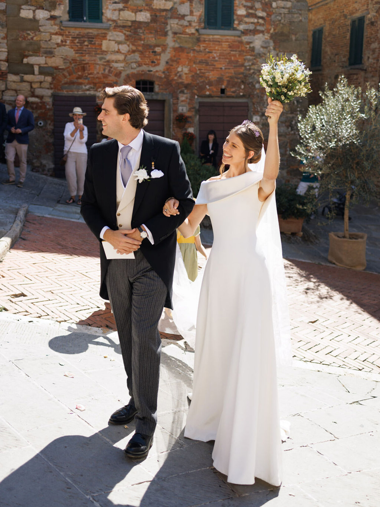 Phillipa Lepley bride Tatiana Silk Crepe and Duchess Satin Wedding Dress Bespoke Personal Embroidery Tuscany Italian Wedding