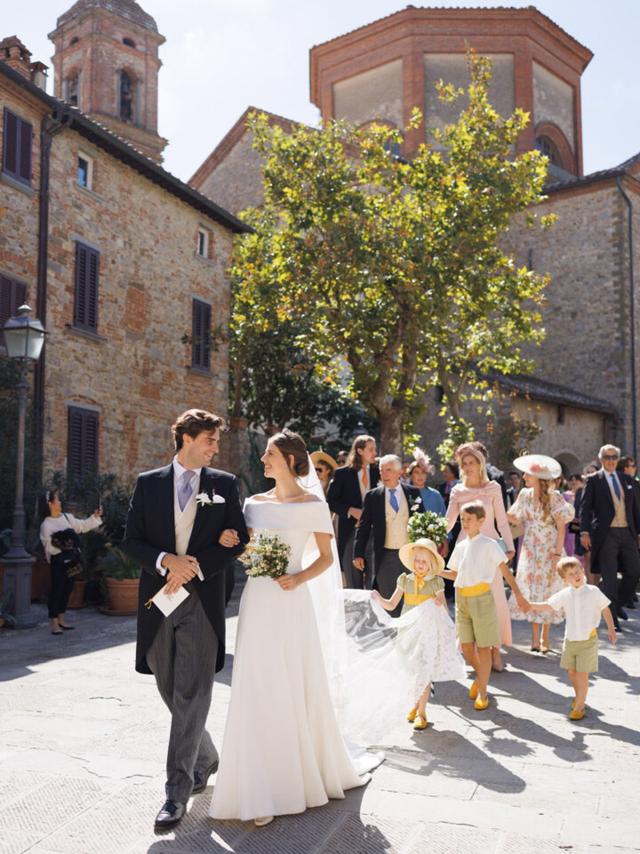 Phillipa Lepley bride Tatiana Silk Crepe and Duchess Satin Wedding Dress Bespoke Personal Embroidery Tuscany Italian Wedding