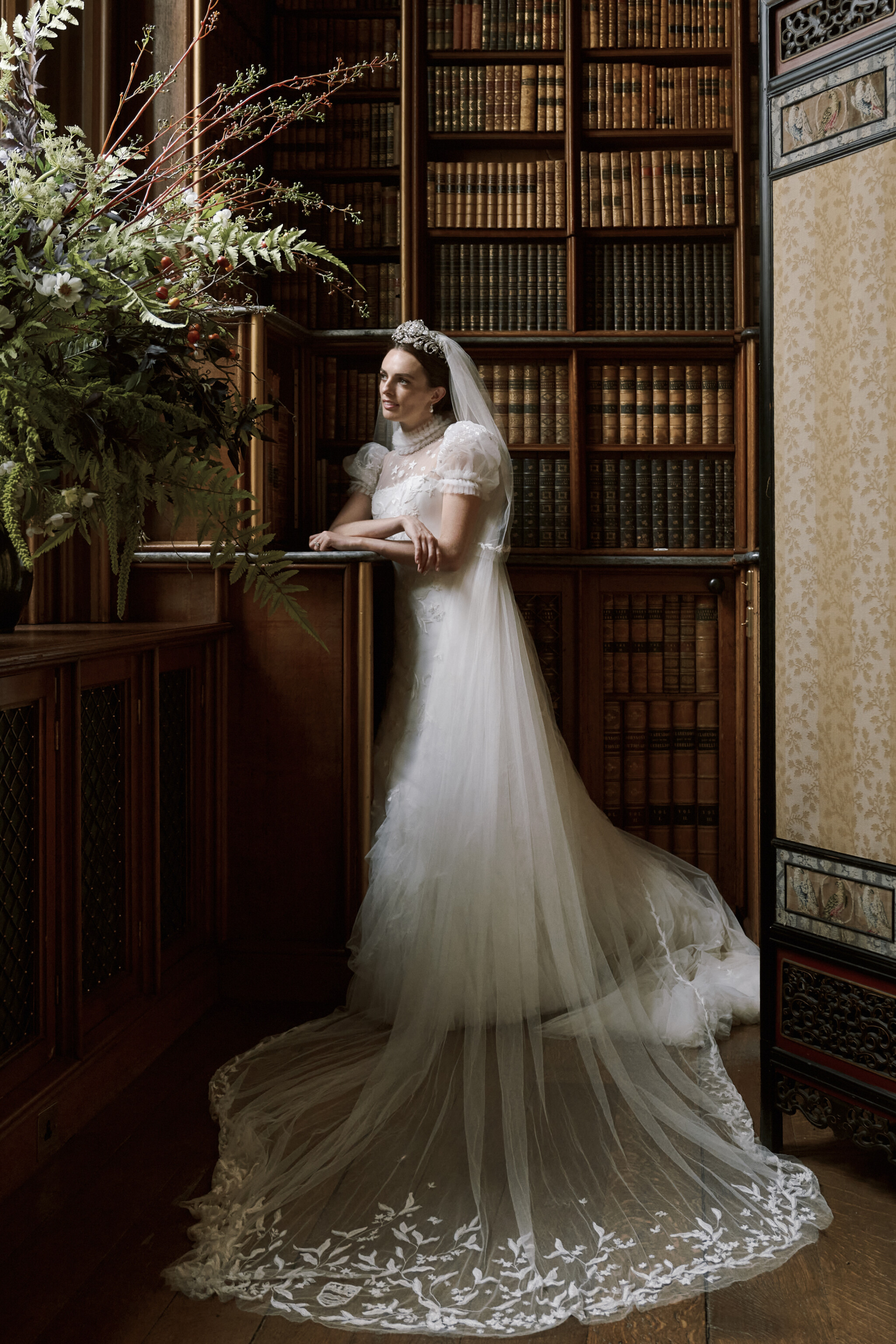 Phillipa_Lepley_Bespoke_Celestial_Puff_Sleeve_Wedding_Dress_Lady_Violet_Manners_Viscountess_Garnock_Wedding_At_ Belvoir_Castle