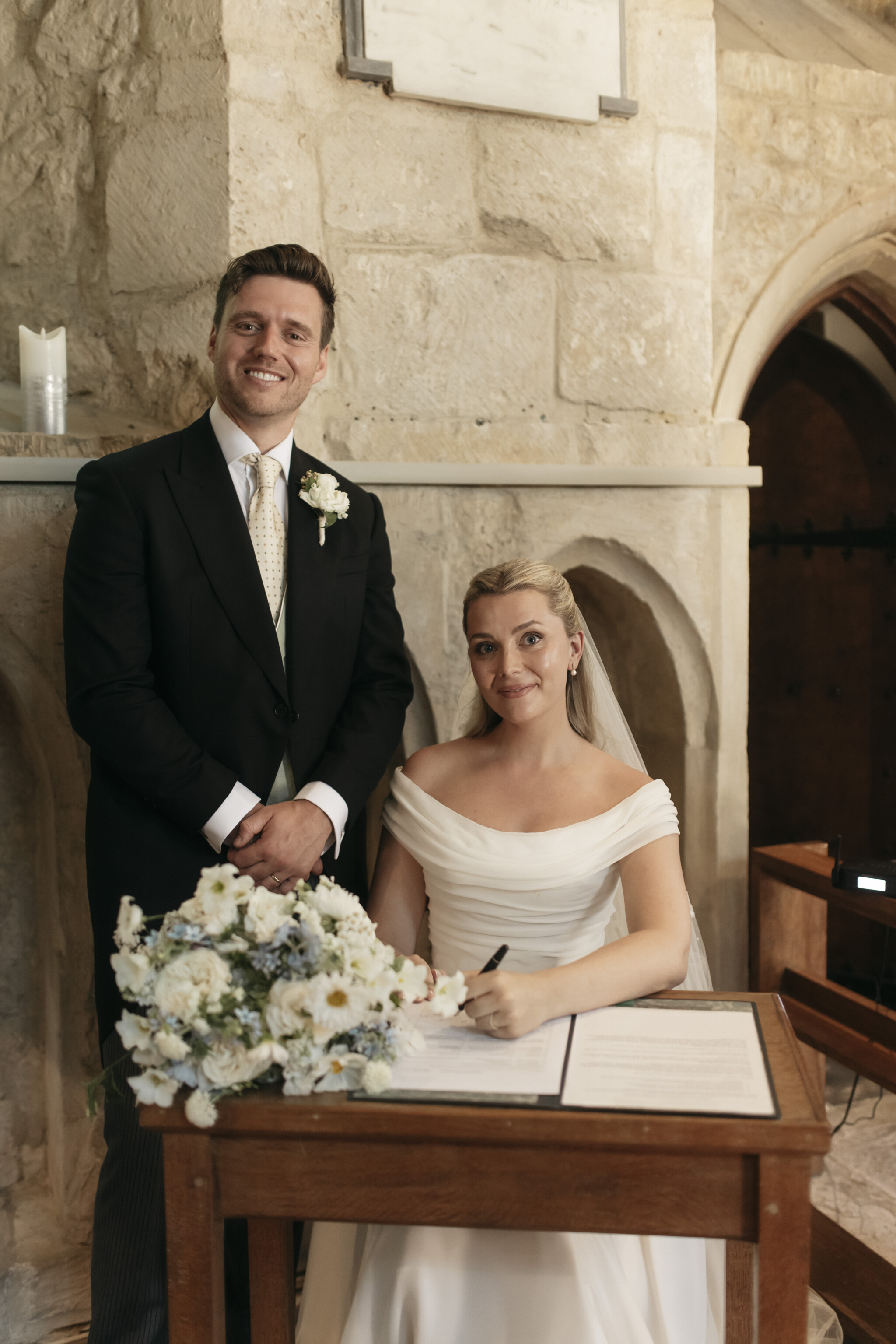 Phillipa_Lepley_Bride_Flo_English_Country_Wedding_Draped_Off_The_Shoulder_Corseted_Wedding_Dress_Embroidered_Veil