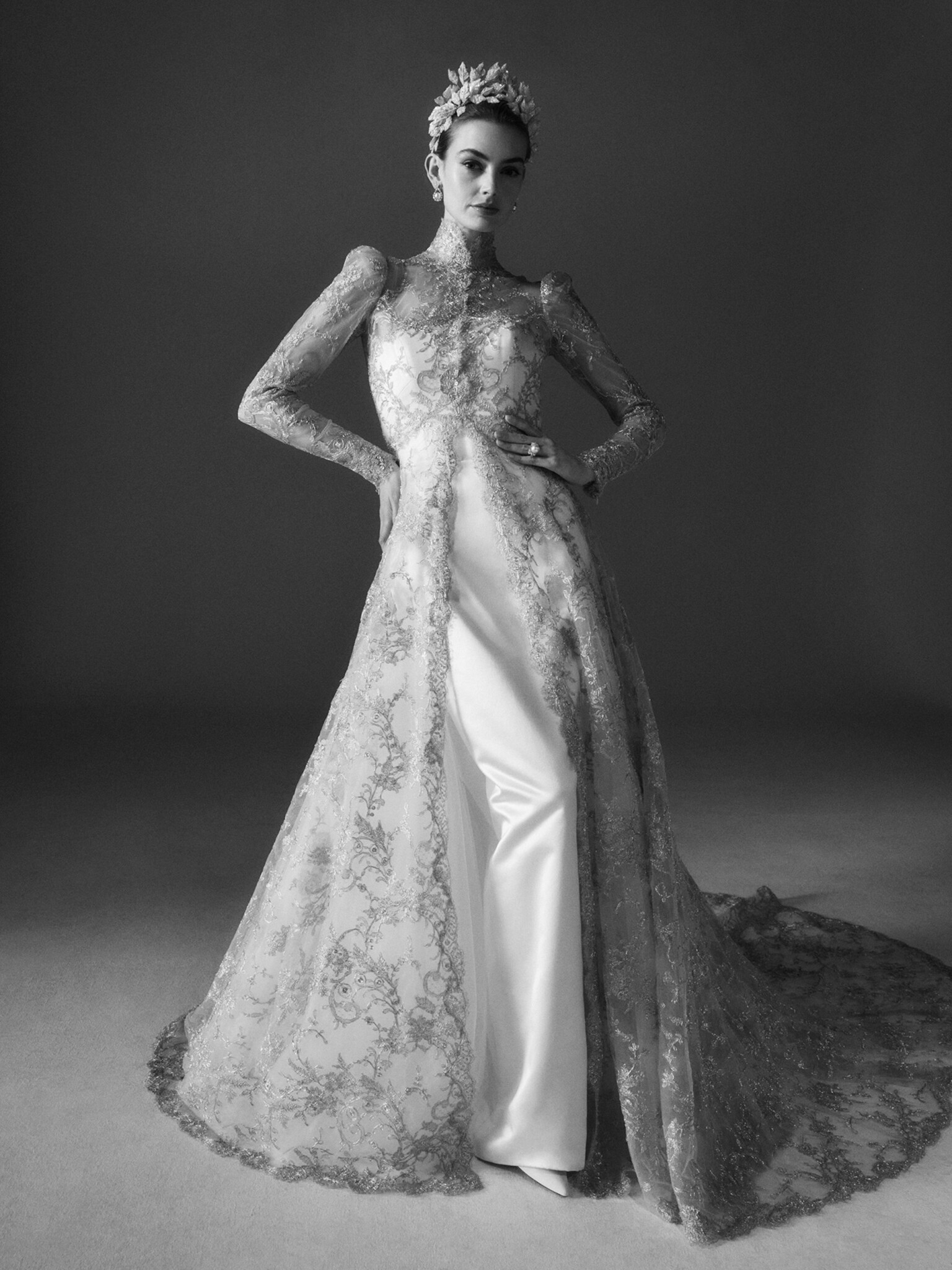 Phillipa Lepley Couture Wedding Dress Grace Collection Silver Darling Coat Silver Lace Eveningwear Coat