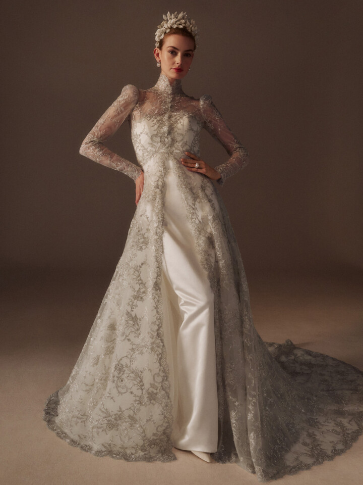 Phillipa Lepley Couture Wedding Dress Grace Collection Silver Darling Coat Silver Lace Eveningwear Coat