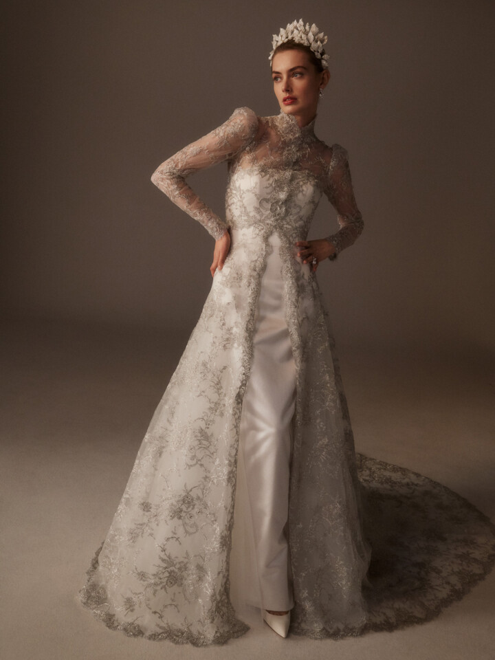 Phillipa Lepley Couture Wedding Dress Grace Collection Silver Darling Coat Silver Lace Eveningwear Coat