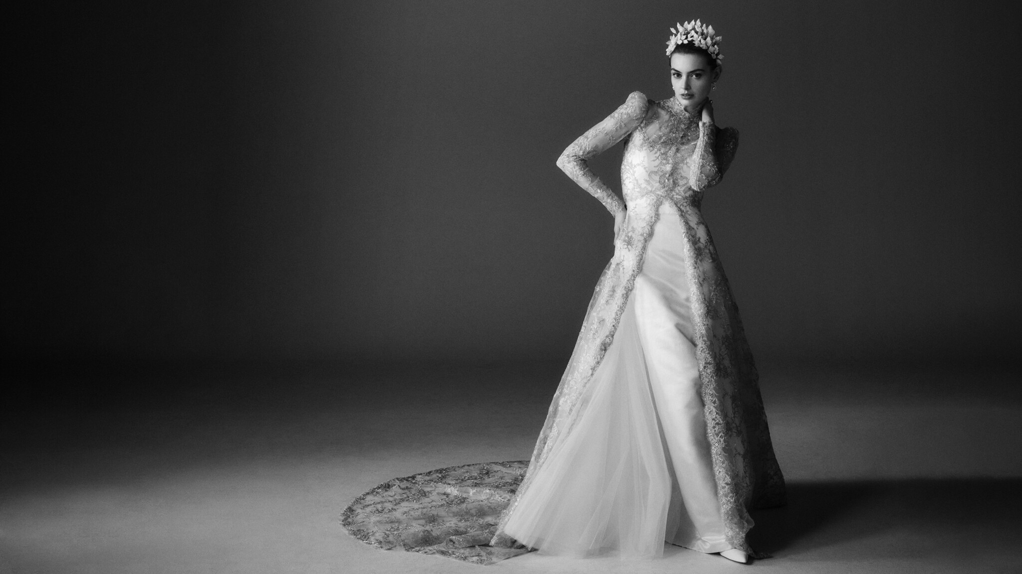 Phillipa Lepley Couture Wedding Dress Grace Collection Silver Darling Coat Silver Lace Eveningwear Coat