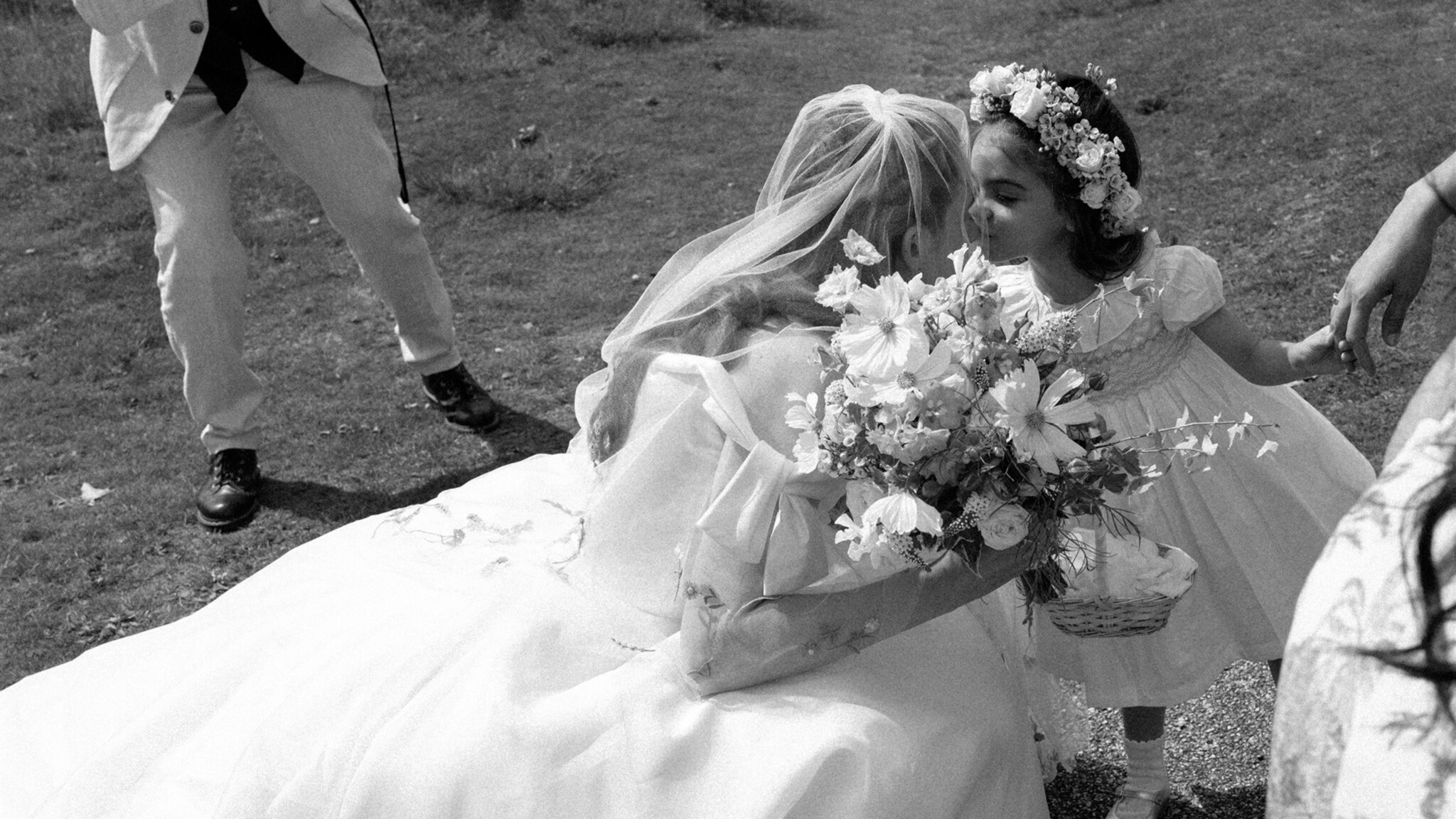 Phillipa Lepley bride Victoire Couture Duchess Satin Wedding Dress With Embroidered Colorful Flower Veil