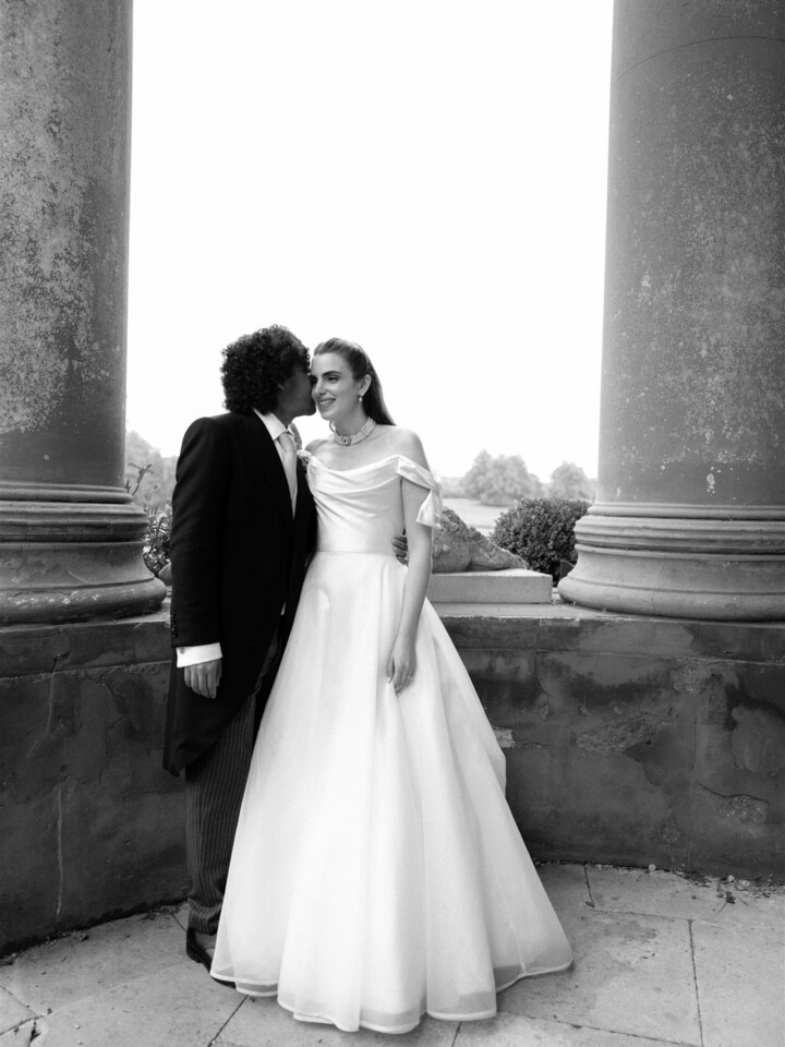 Phillipa Lepley bride Victoire Couture Duchess Satin Wedding Dress With Embroidered Colorful Flower Veil