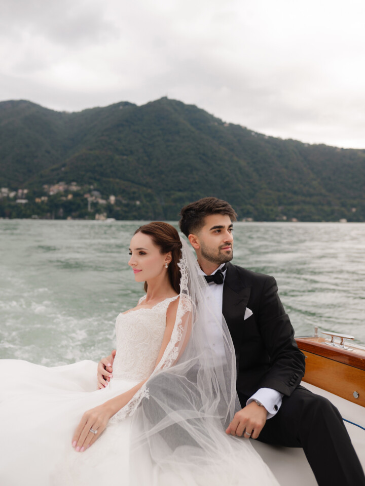 Phillipa Lepley Bride Violet Couture Pearl Lace Wedding Dress Lake Como Destination Wedding