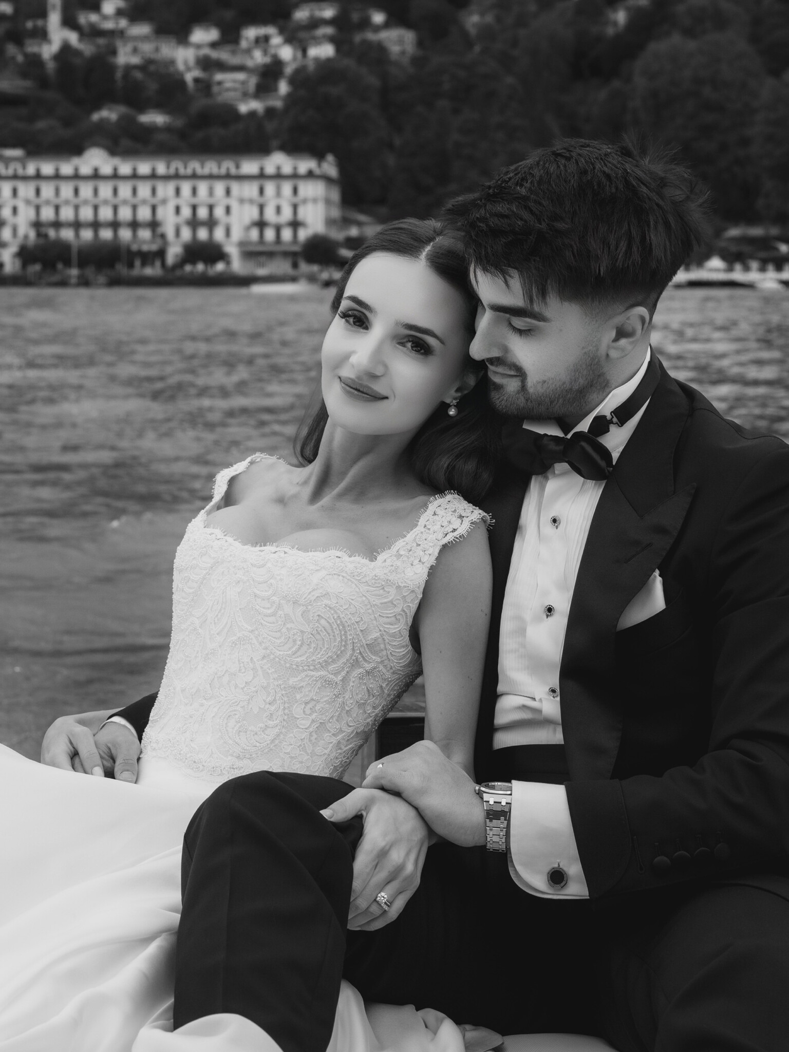 Phillipa Lepley Bride Violet Couture Pearl Lace Wedding Dress Lake Como Destination Wedding