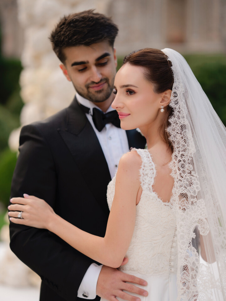 Phillipa Lepley Bride Violet Couture Pearl Lace Wedding Dress Lake Como Destination Wedding