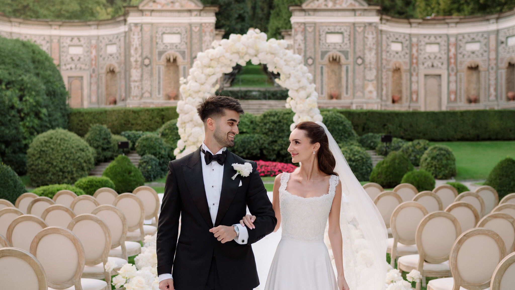 Phillipa Lepley Bride Violet Couture Pearl Lace Wedding Dress Lake Como Destination Wedding