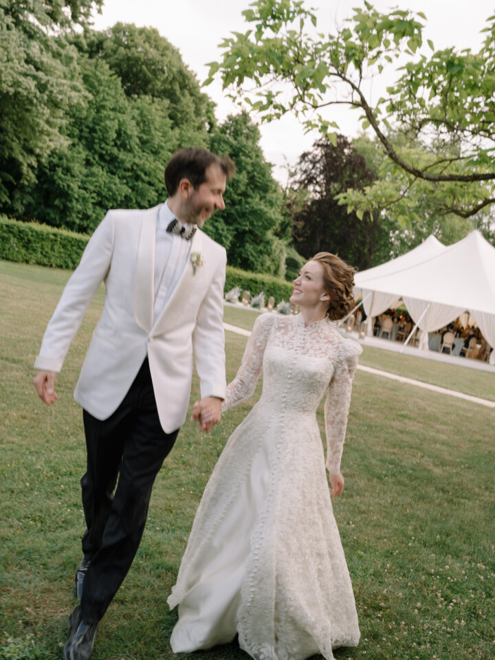 Phillipa Lepley bride Kylen Apple and Oak Lace Couture Coat and Wedding Dress French Chateau Wedding