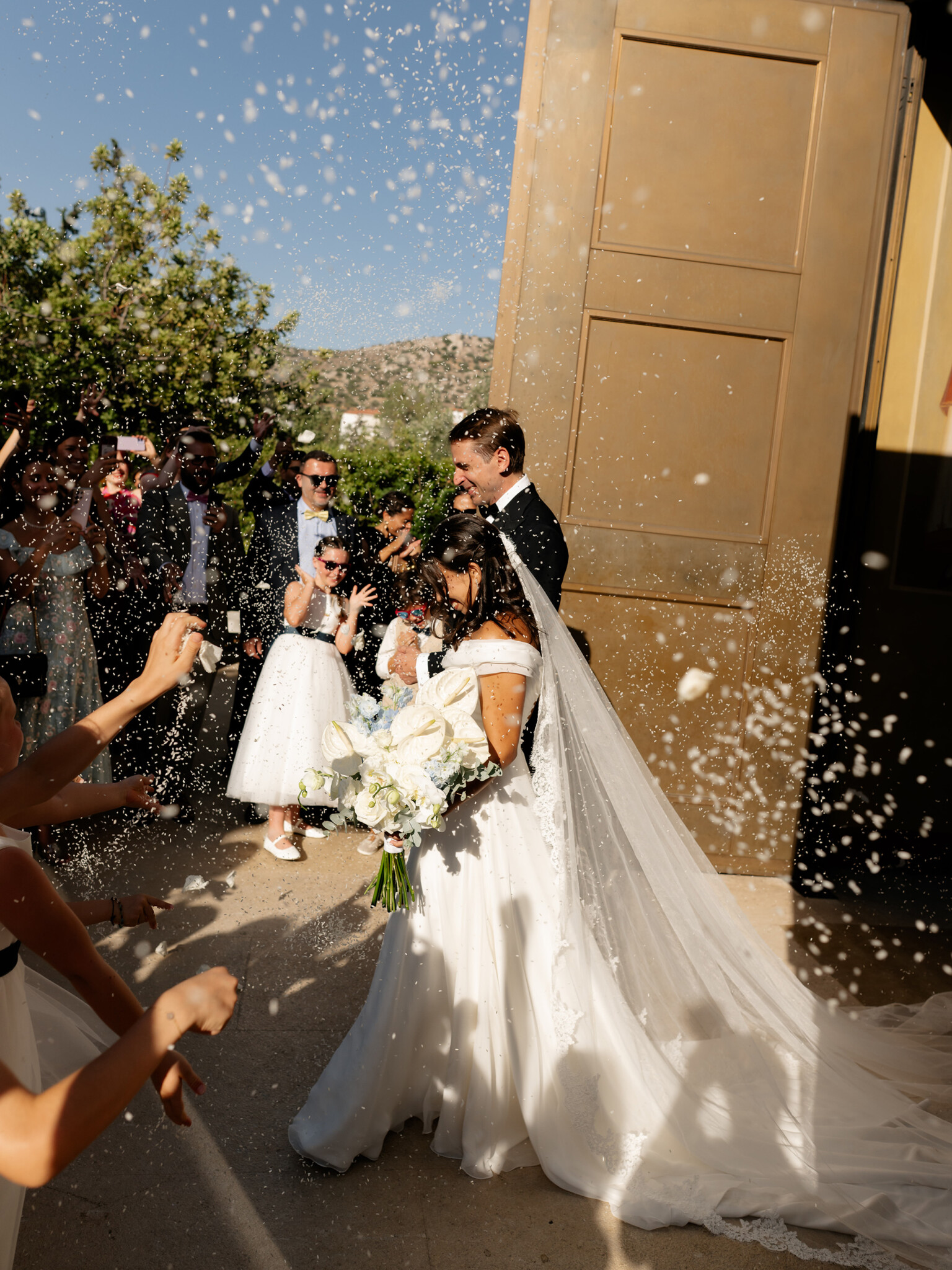 Phillipa Lepley Bride Ismini Off The Shoulder Lightweight Georgette Couture Gown Athens Wedding