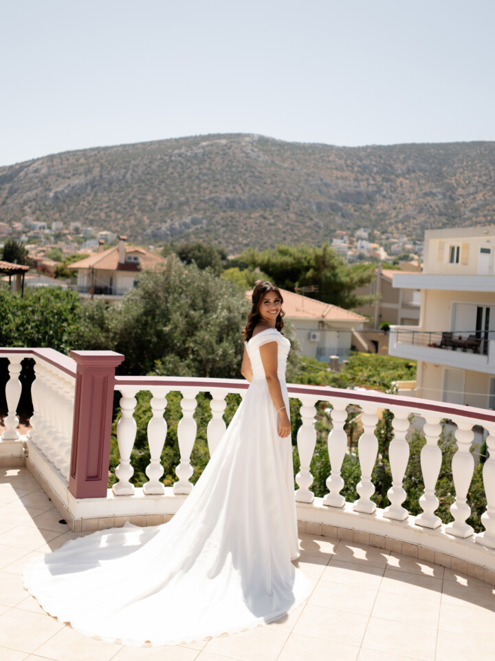 Phillipa Lepley Bride Ismini Off The Shoulder Lightweight Georgette Couture Gown Athens Wedding