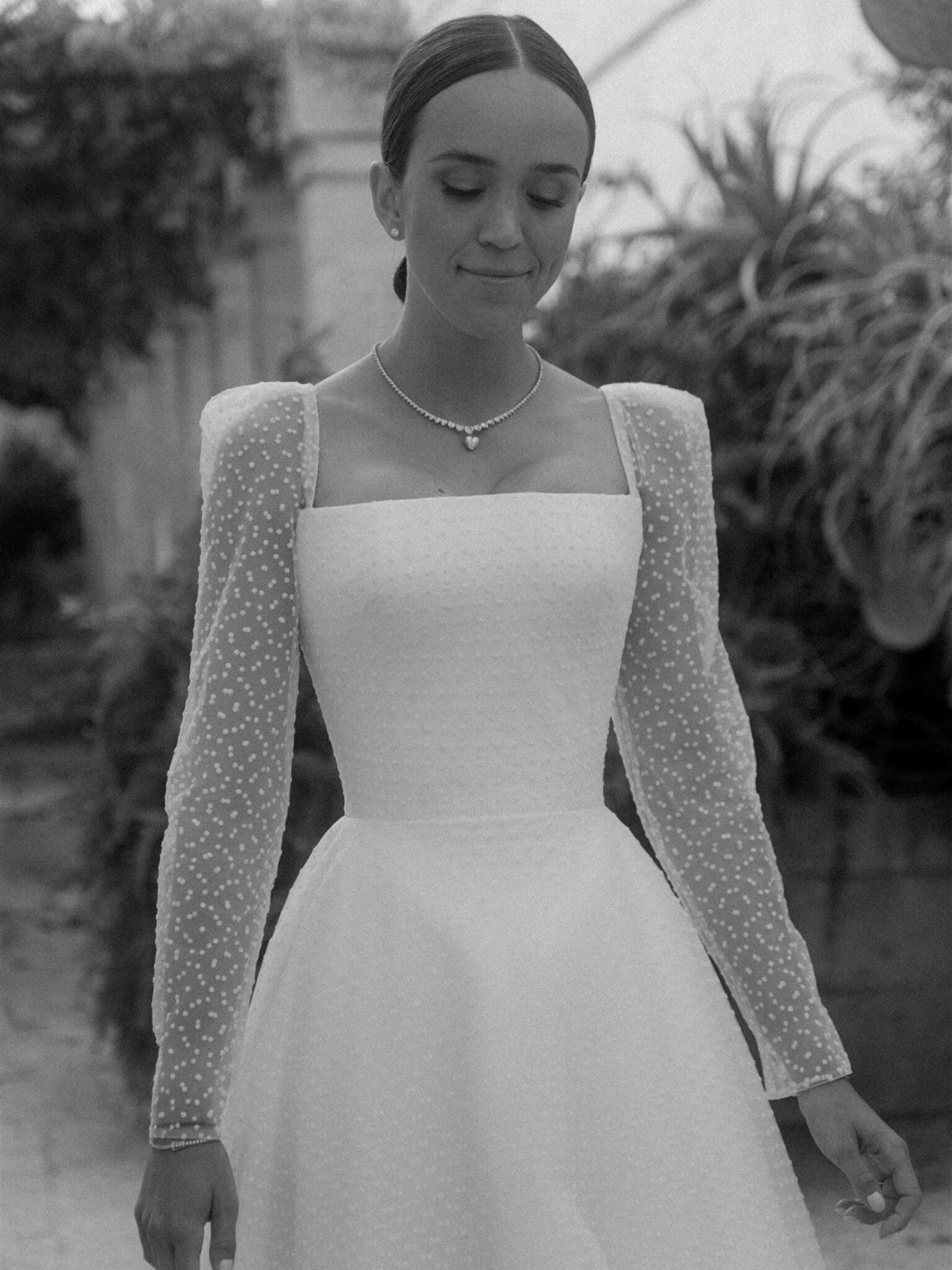 Phillipa Lepley Bride Lena Dotty Tulle Square Neckline And Long Sleeve Wedding Dress Puglia Wedding