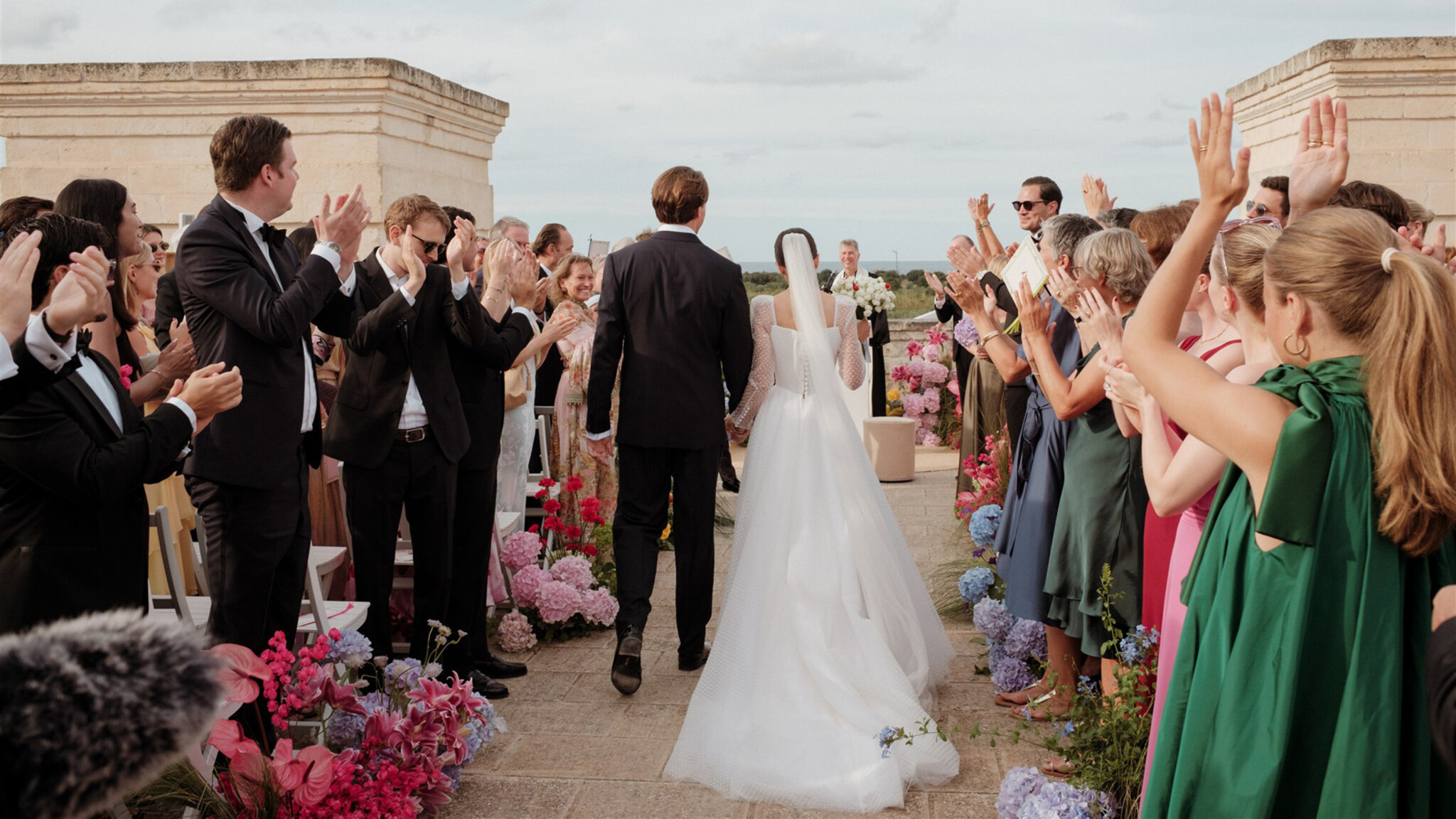 Phillipa Lepley Bride Lena Dotty Tulle Square Neckline And Long Sleeve Wedding Dress Puglia Wedding